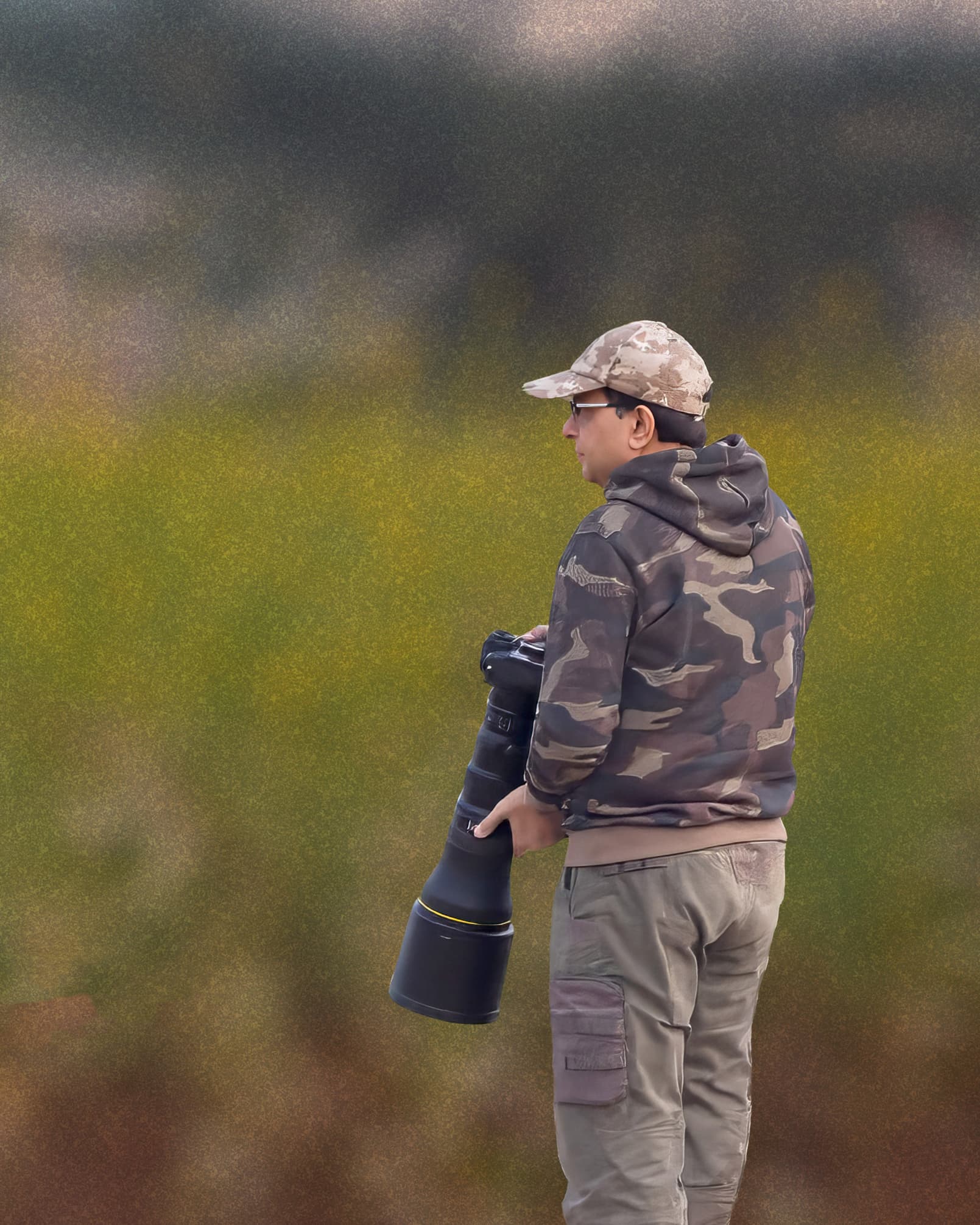 Uma in the field with a long lens